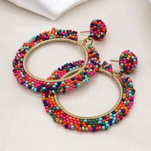 Charming Charlie Multicolor Seed Beads Hoop Earrings NWT
